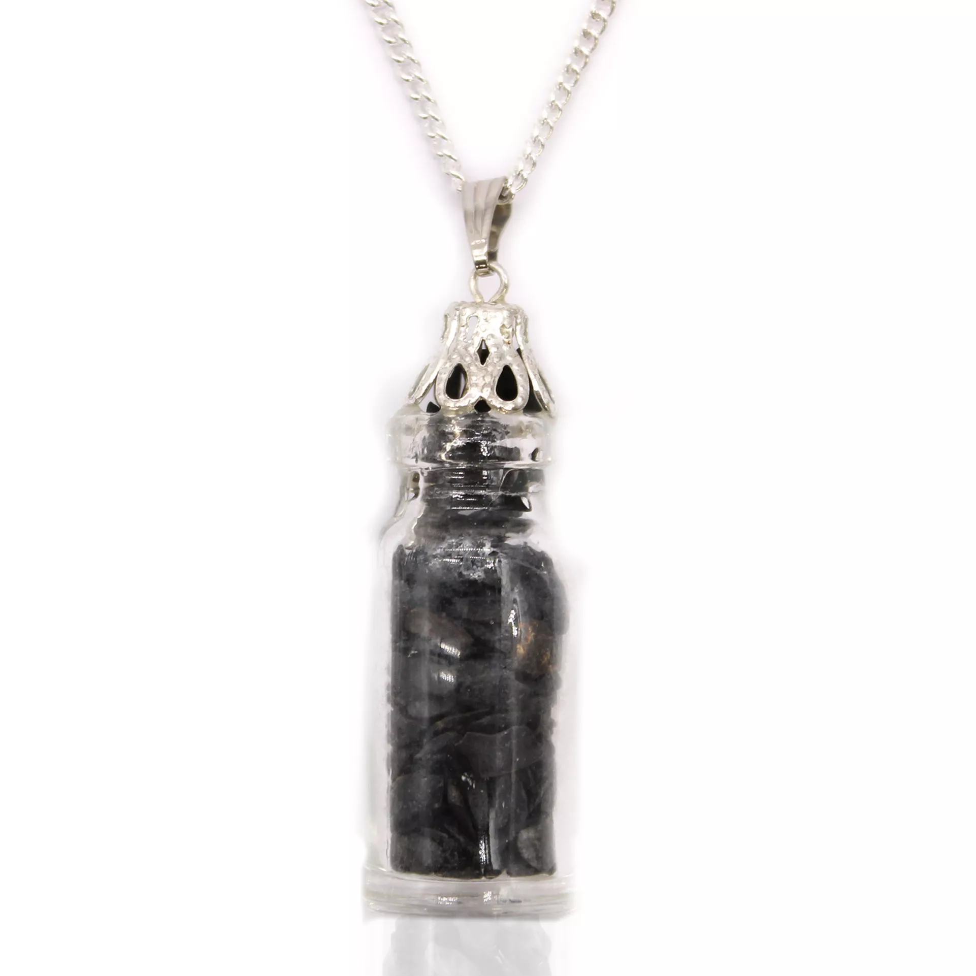 Mystischer Flaschenschmuck Schwarz-Onyx - Silberbeschichtete Kette