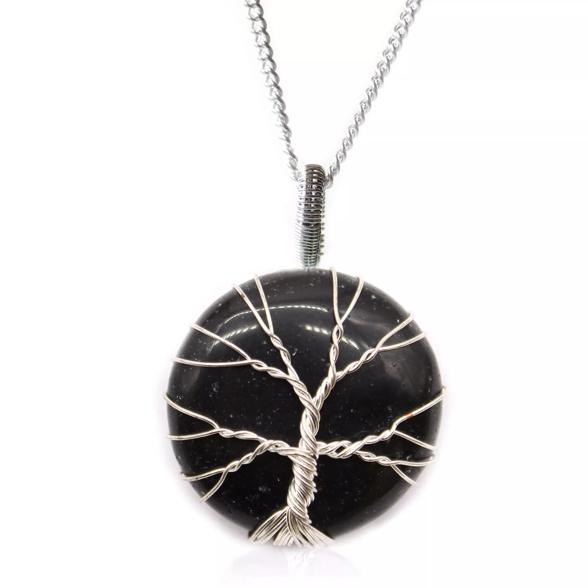 Lebensbaum Schwarz-Onyx - Silberbeschichtete Edelsteinkette