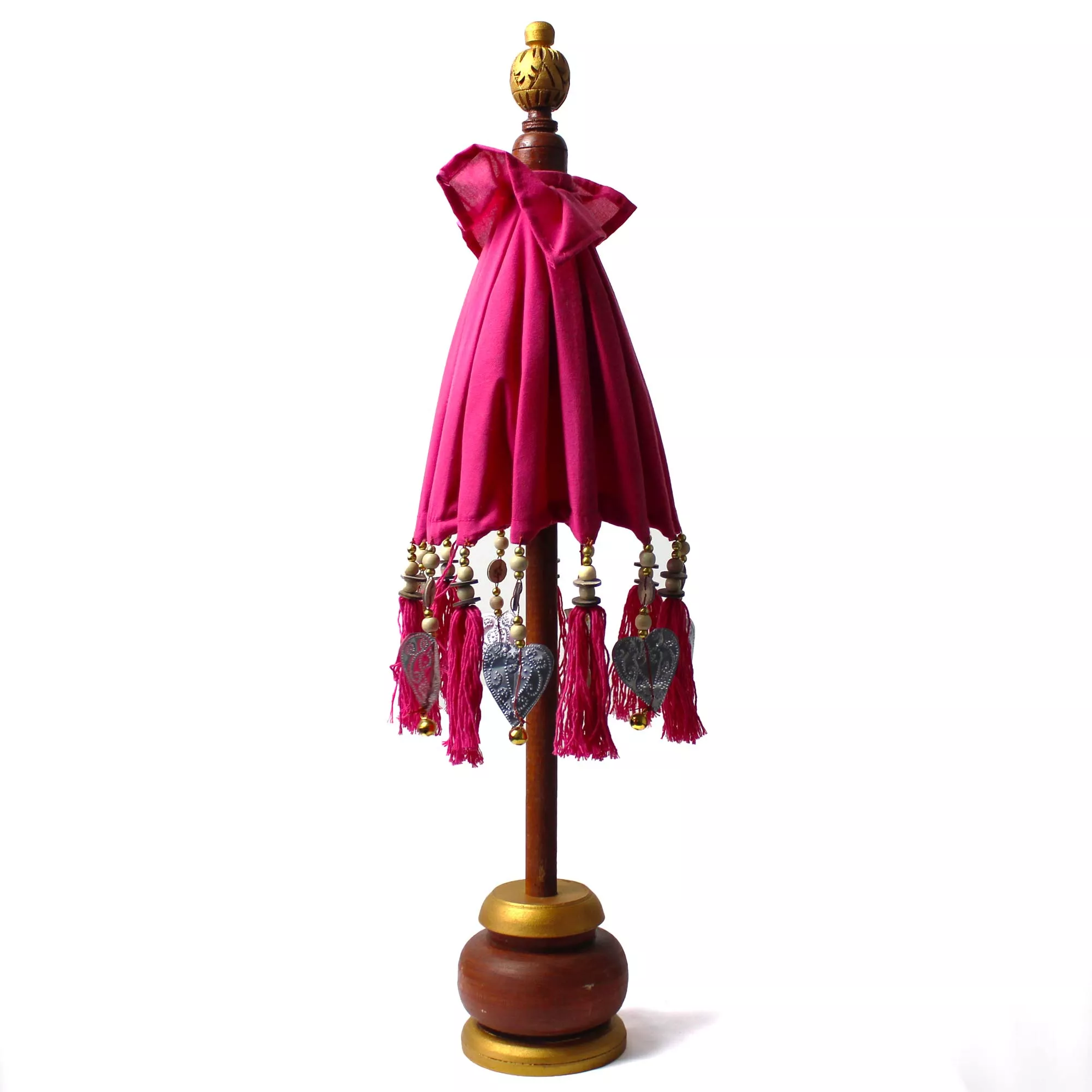Bali Dekoschirm Pink 40cm - Baumwoll-Holzschirm mit Perlen