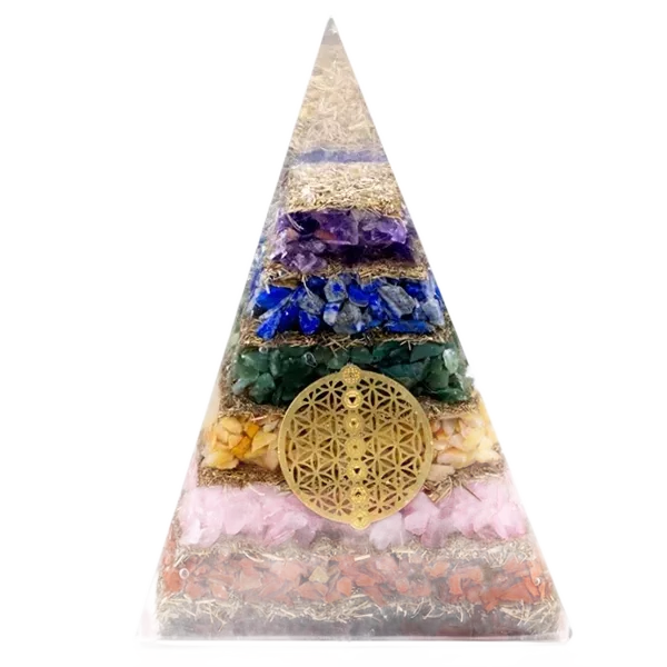 7-Chakra-Lebensblume-Pyramide 7cm - Orgonit-Energieobjekt