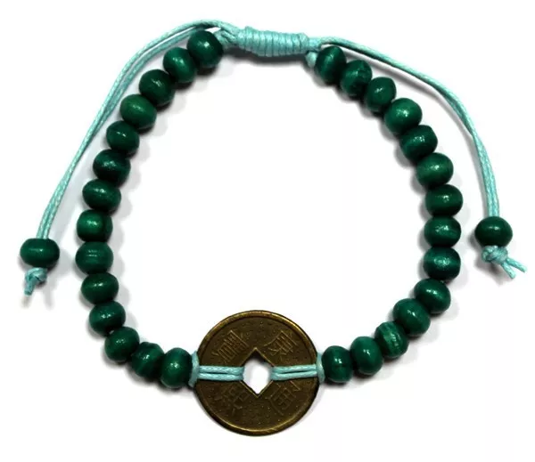 Albecia-Holz & Münzen (Grün) - Feng-Shui-Armband