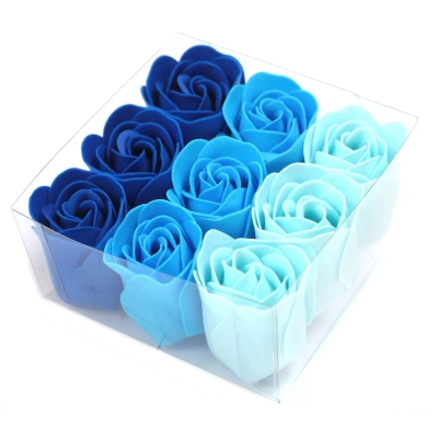 Hochzeitsrosen Blau (9 Stk) - Luxus Seifenblumen-Set