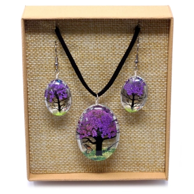 Baum des Lebens Lavendel - Schmuckset mit Naturblumen