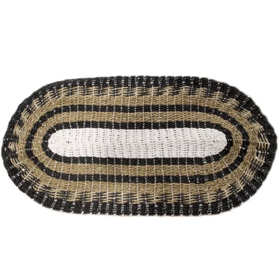 Ovaler Seegrasteppich Schwarz, Weiß & Beige 60x120cm - Klassischer Naturteppich