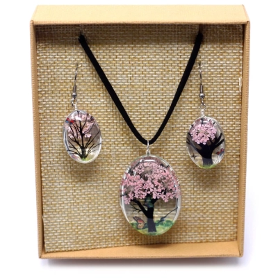 Baum des Lebens Rosa - Schmuckset mit Naturblumen