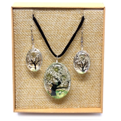 Baum des Lebens Weiß - Schmuckset mit Naturblumen