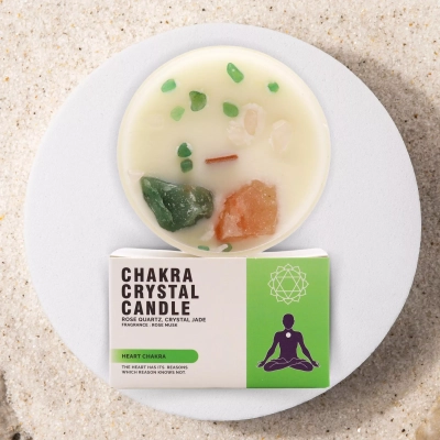 Herzchakra Rosenquarz & Jade - Chakra-Kristallkerze