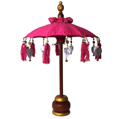 Bali Dekoschirm Pink 40cm - Baumwoll-Holzschirm mit Perlen