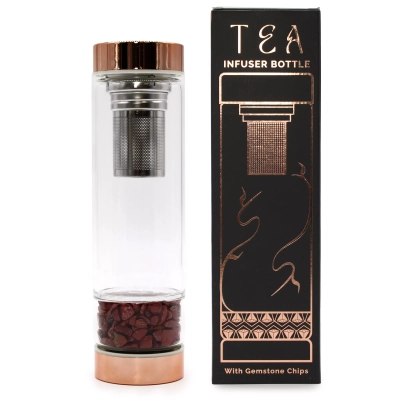 Red Jasper - Tee-Infuser Flasche mit Roségold-Deckel und Neoprenhülle
