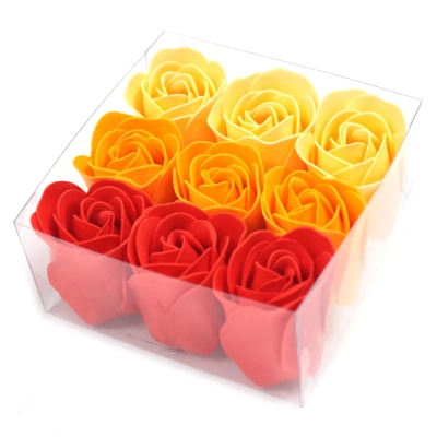 Seifenrosen-Box Pfirsich (9 Stk) - Luxuriöses Seifenbouquet