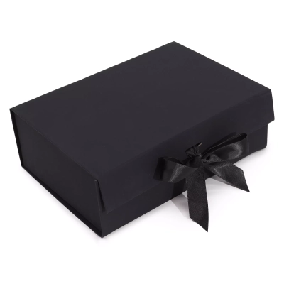 Elegante Schwarze Geschenkbox - Faltbare Verpackung mit Schleife