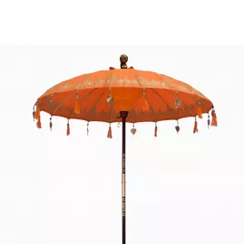Bali Innenschirm Orange 200cm - Segeltuch-Holzschirm mit Quasten
