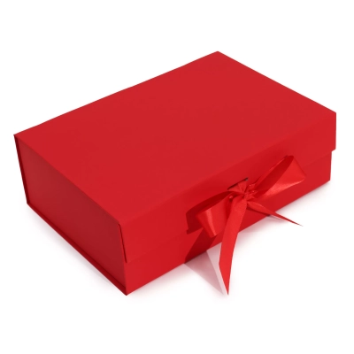 Rote Eleganz - Faltbare Geschenkbox mit Schleife